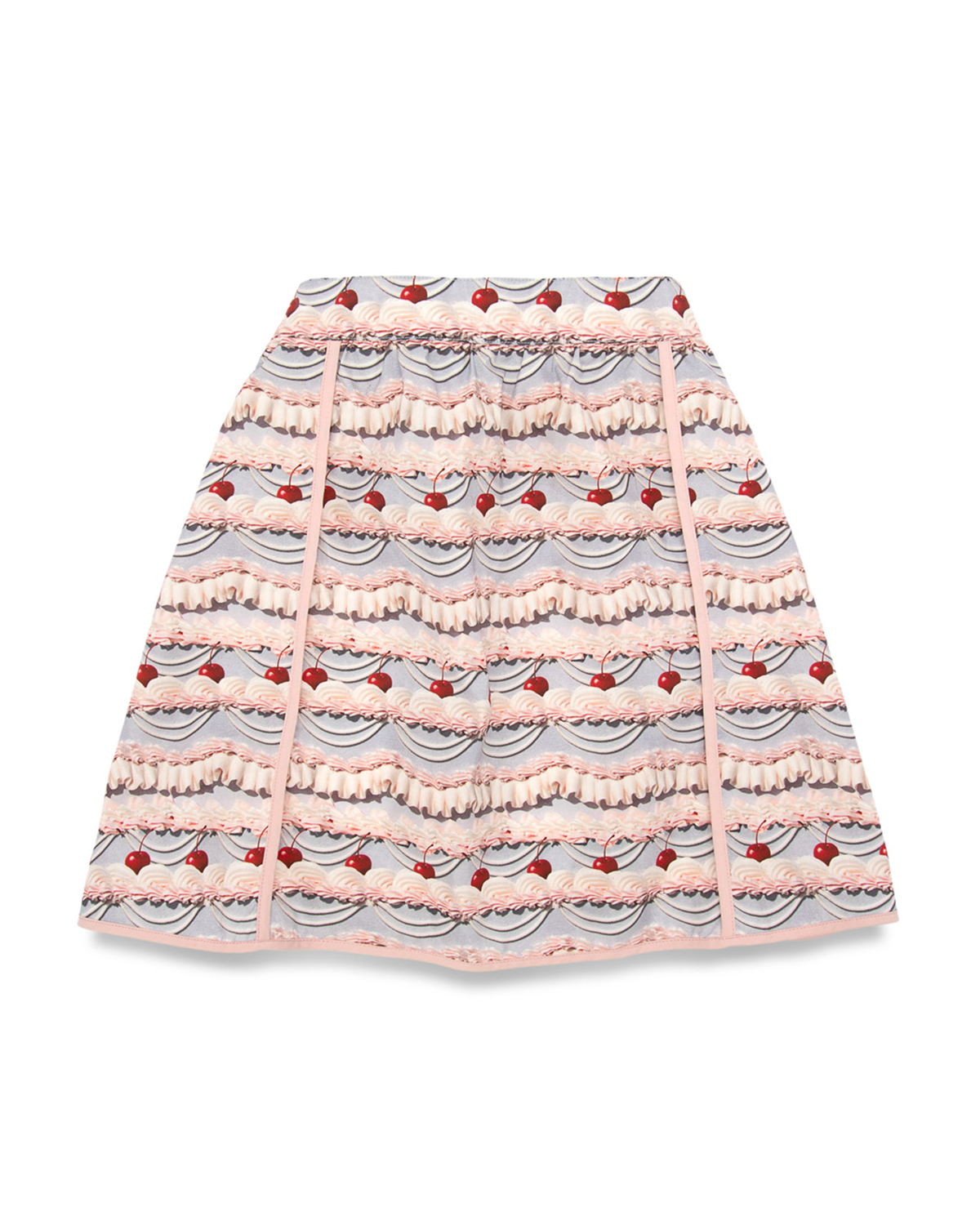 Apron with a pink and purple frosting pattern on a white background