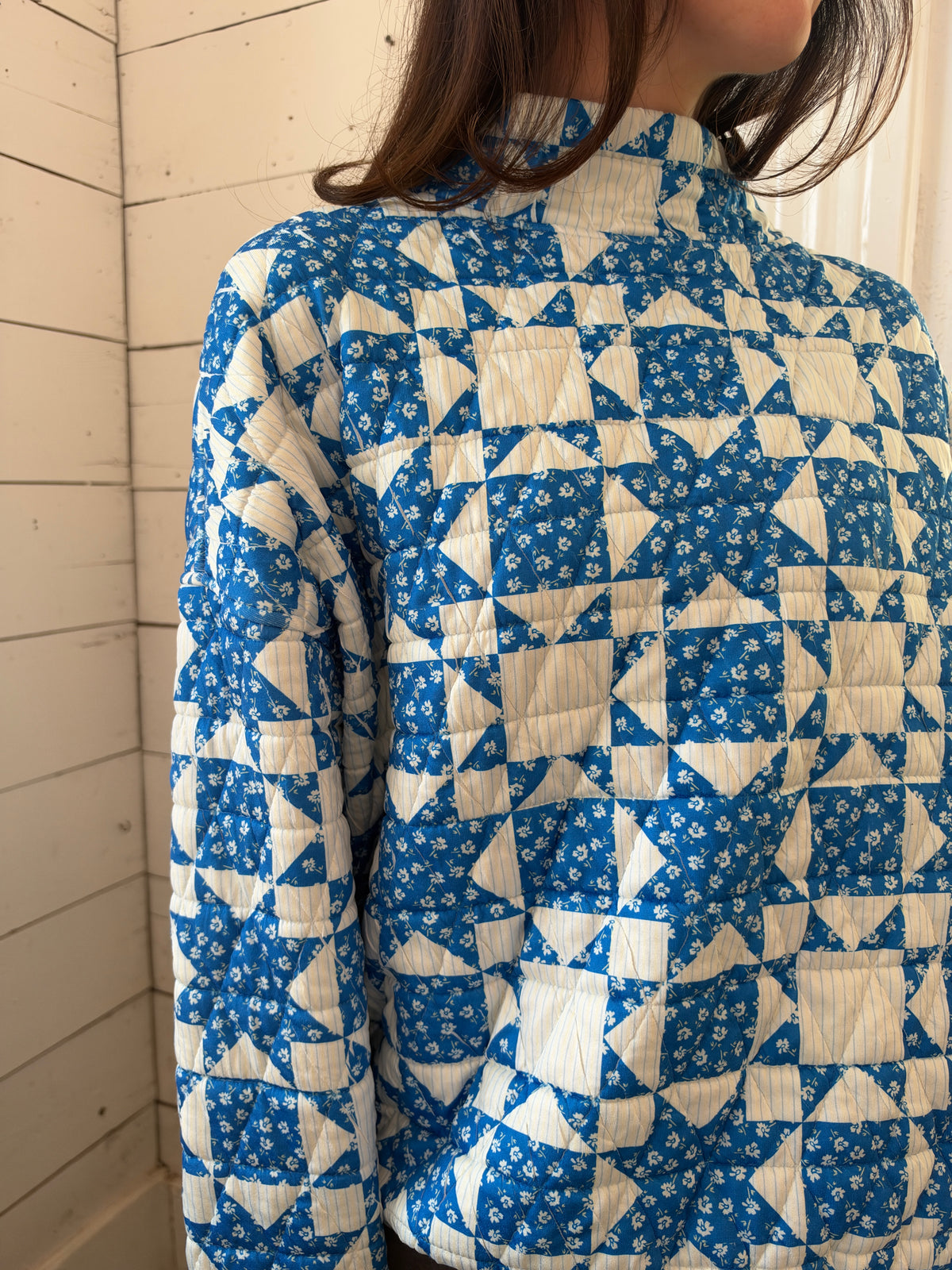 Etta Quilted Mock Neck Pullover Cobalt Blue