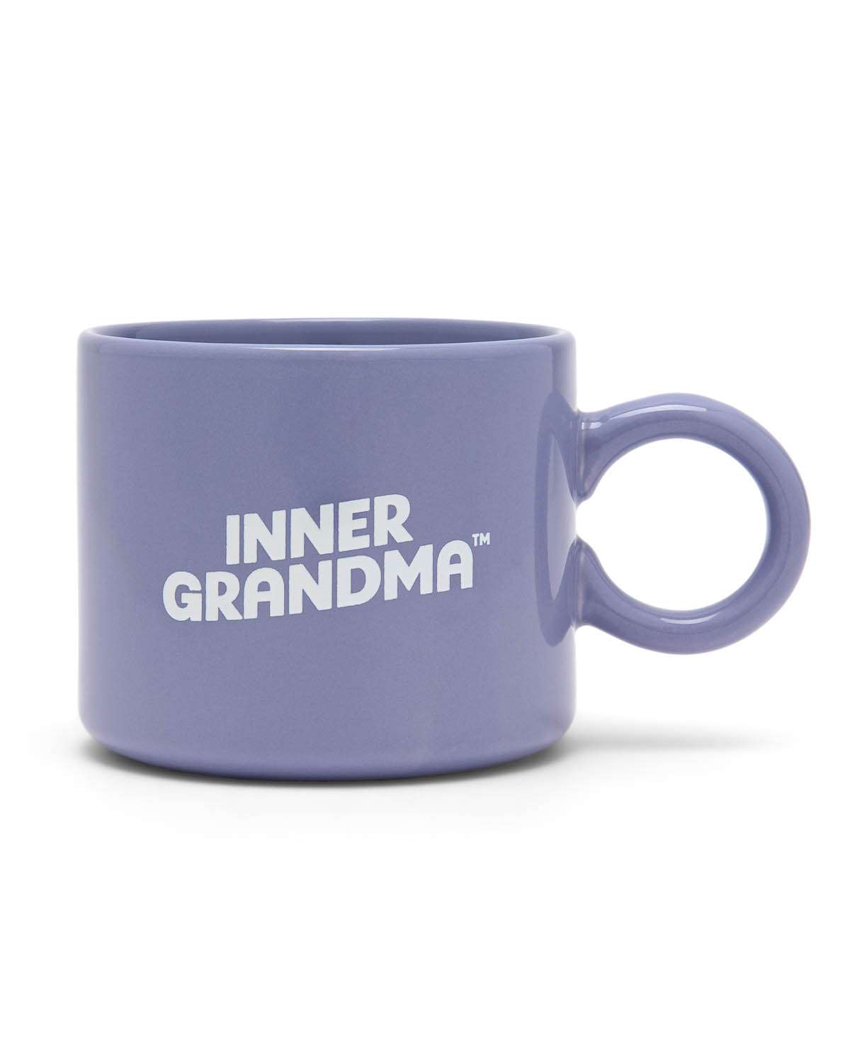 Purple mug with 'INNER GRANDMA' text on a white background