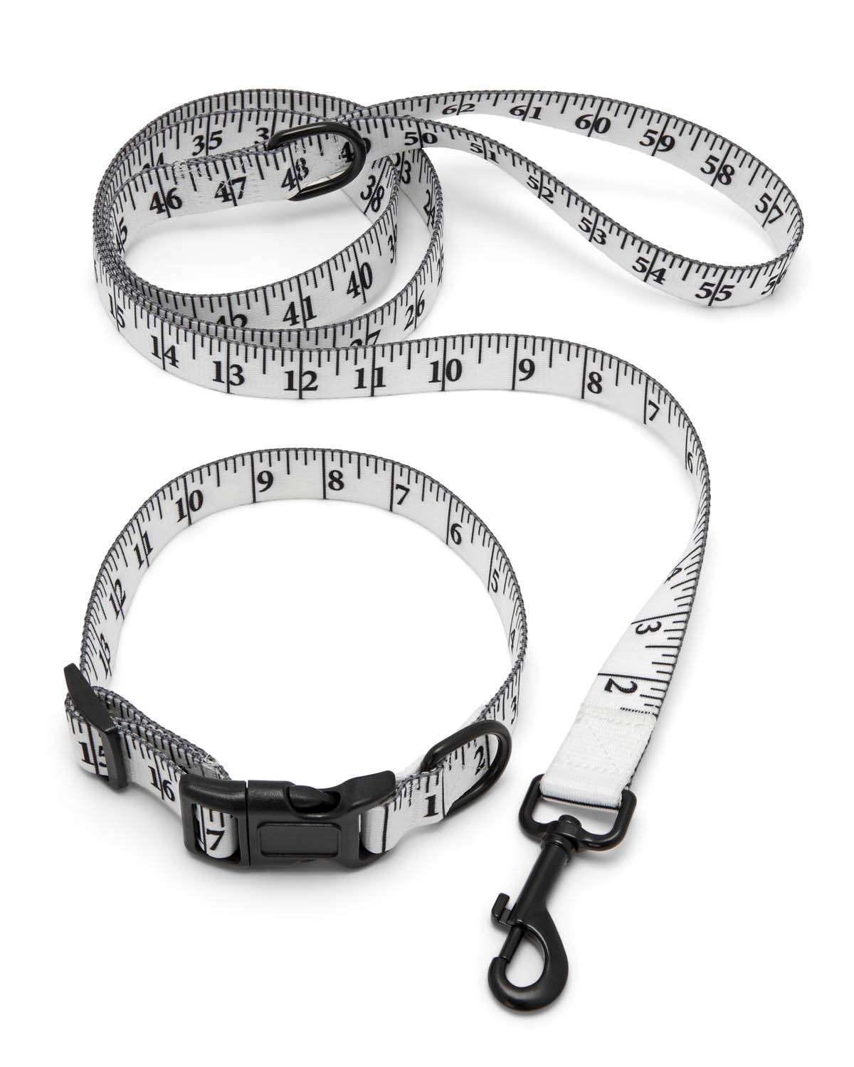 Measuring tape designed as a dog leash on a white background