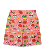 Short with vintage-style jello dessert pattern on a pink background