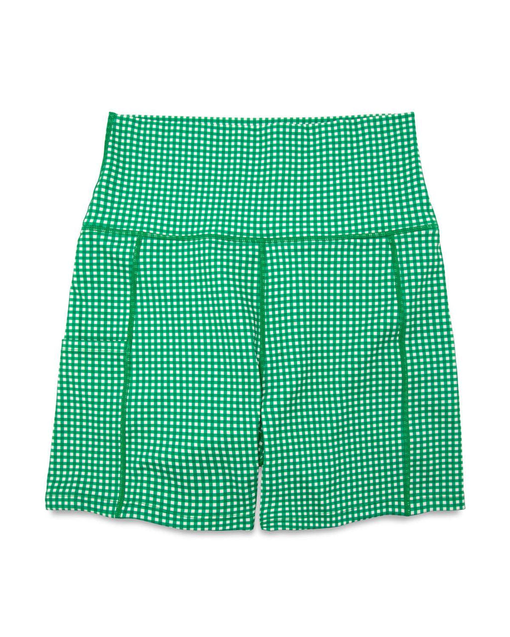 Green and white checkered shorts on a white background
