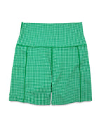 Green and white checkered shorts on a white background