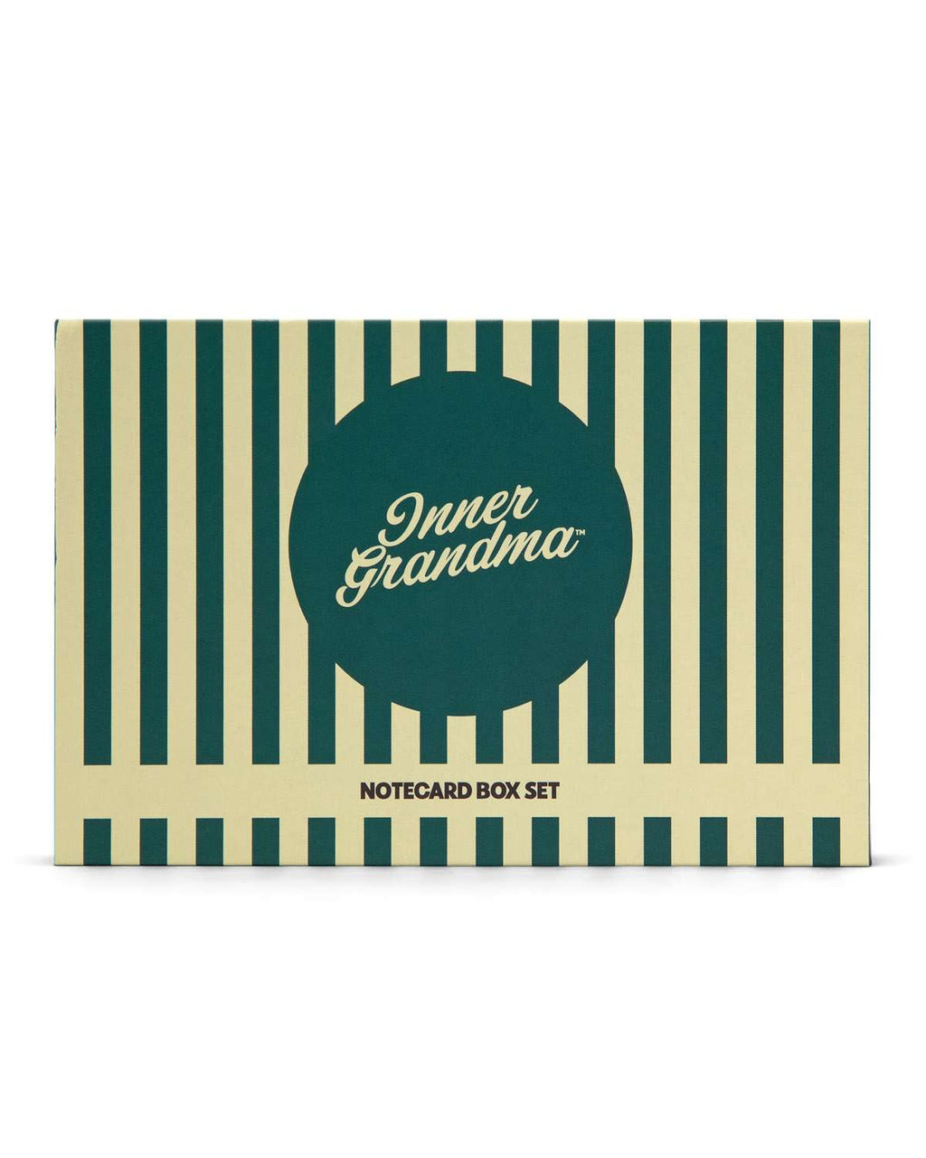 Notecard box set with striped design and 'Inner Grandma' text on a white background