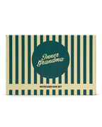 Notecard box set with striped design and 'Inner Grandma' text on a white background