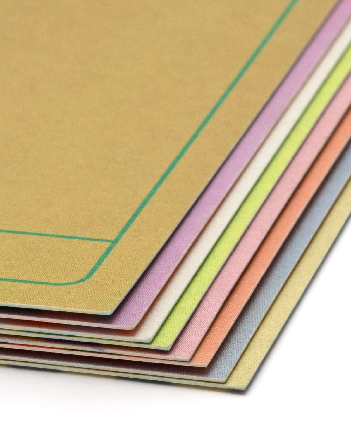Stack of colorful paper sheets with a white background