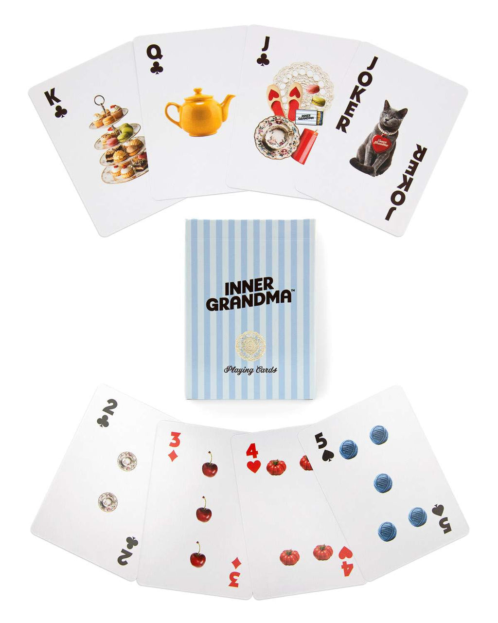 Playing cards with unique designs and 'Inner Grandma' branding.