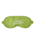 Green sleep mask with 'Inner Grandma' embroidered text on a white background