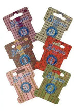 Set of colorful thread/ ribbon storage cards with 'Sajou' product packages on a white background