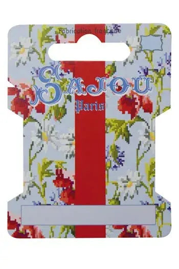 Thread storage card with a floral design and 'Sajou Paris' branding on a white background