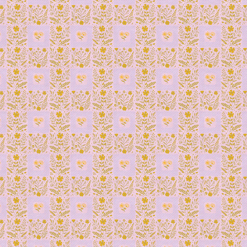 Squares Gold on Pink Quilting Cotton Fabric