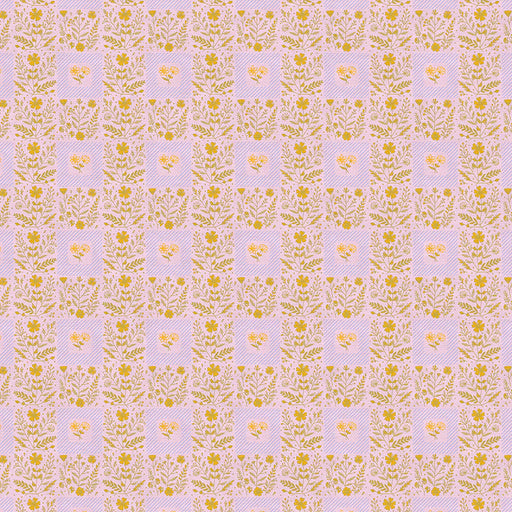 Squares Gold on Pink Quilting Cotton Fabric