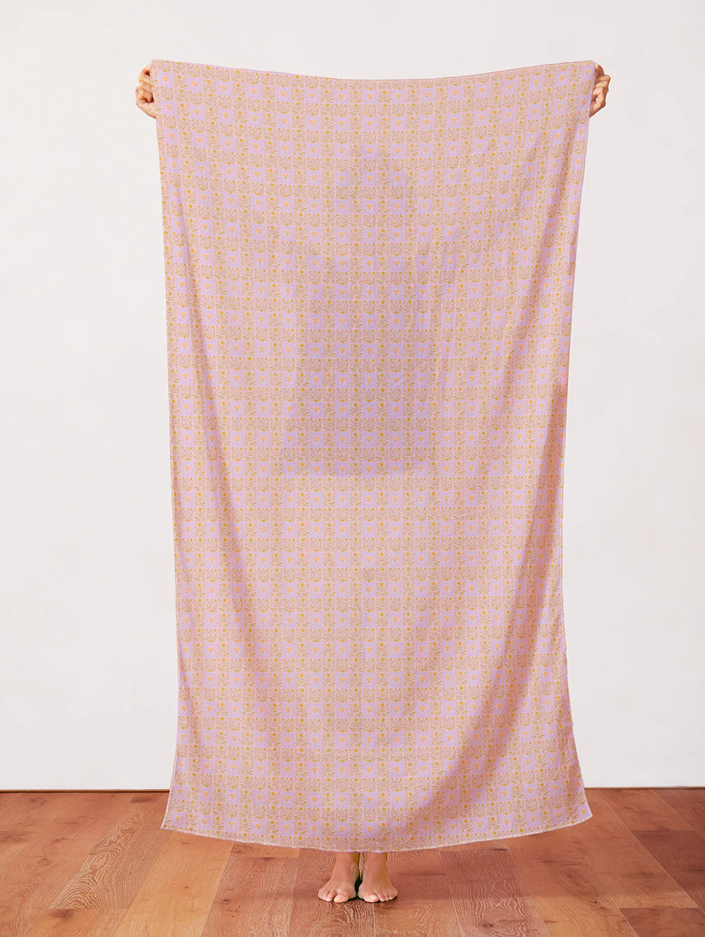 Squares Gold on Pink Quilting Cotton Fabric