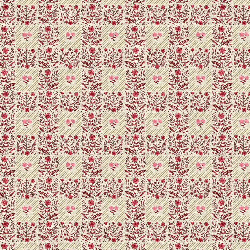 Squares - White/Red Quilting Cotton Fabric