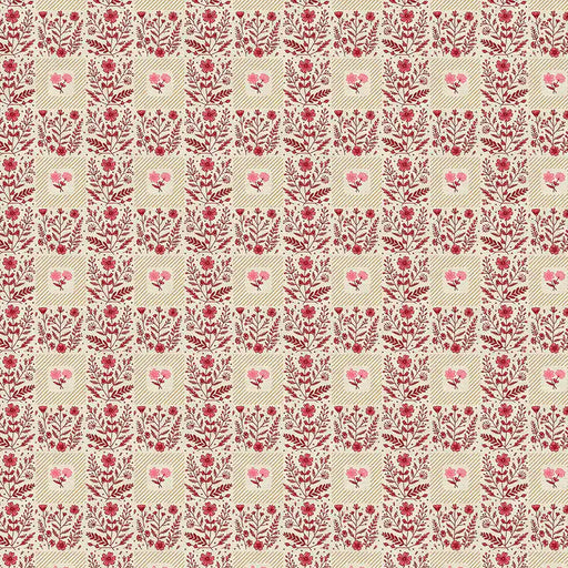 Squares White on Red Quilting Cotton Fabric