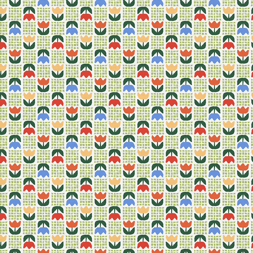 Tulip Grid Green Quilting Cotton Fabric