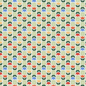 Tulip Grid Green Quilting Cotton Fabric
