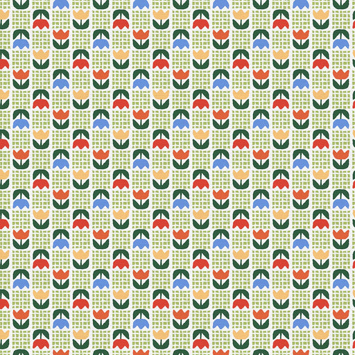 Tulip Grid Green Quilting Cotton Fabric