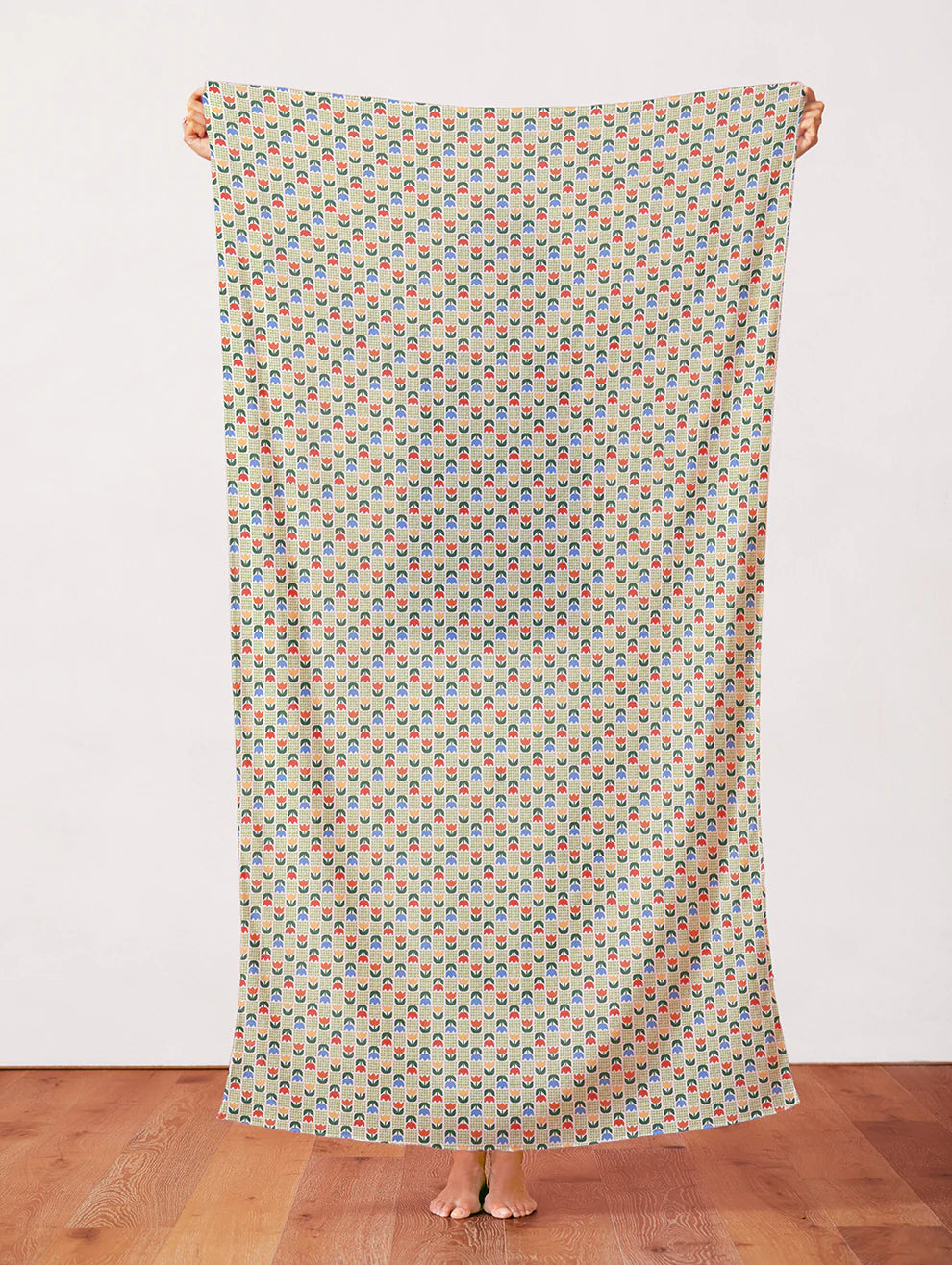 Tulip Grid Green Quilting Cotton Fabric