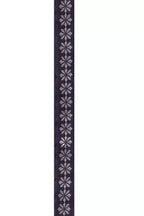 Narrow purple ribbon with white floral pattern on a white background