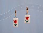 Red Tulip Ceramic Latch Back Hoop Earrings