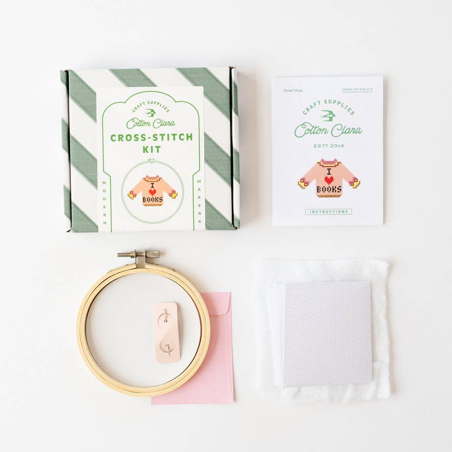 I Love Books Cross Stitch Kit for Beginners