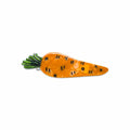 Carrot-shaped object with black spots on a white background