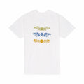 White t-shirt with floral patterns on a white background