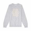 Gray sweatshirt with a white floral design on a white background