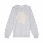 Gray sweatshirt with a white floral design on a white background
