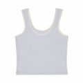 Light blue tank top with white trim on a white background