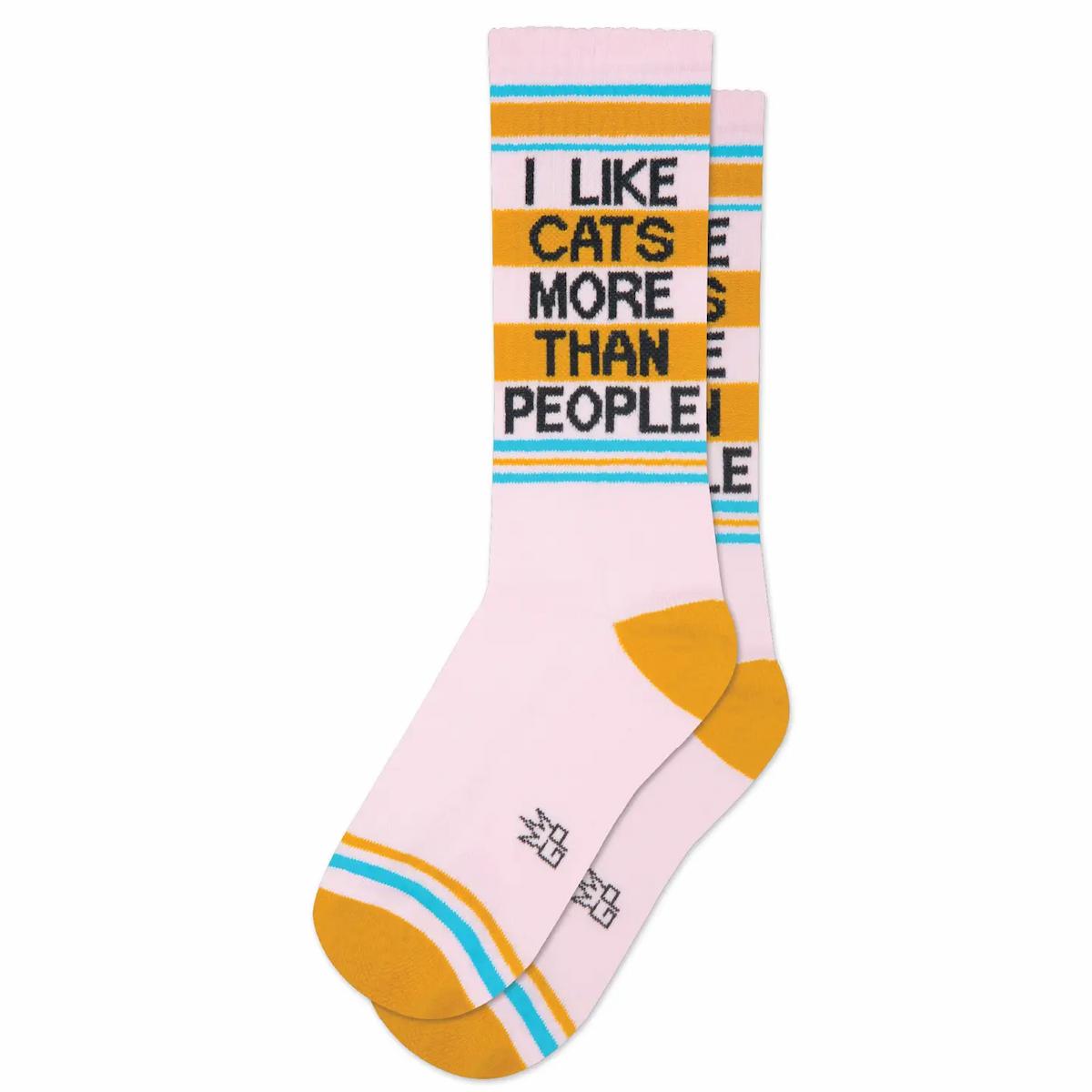 Sock with text 'I Like Cats More Than People' on a white background