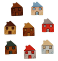 Set of house buttons in various colors on a white background