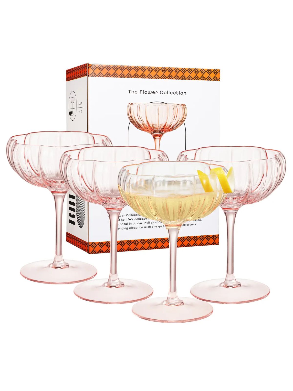 Wine Savant Pink Flower Coupe Cocktail Glasses