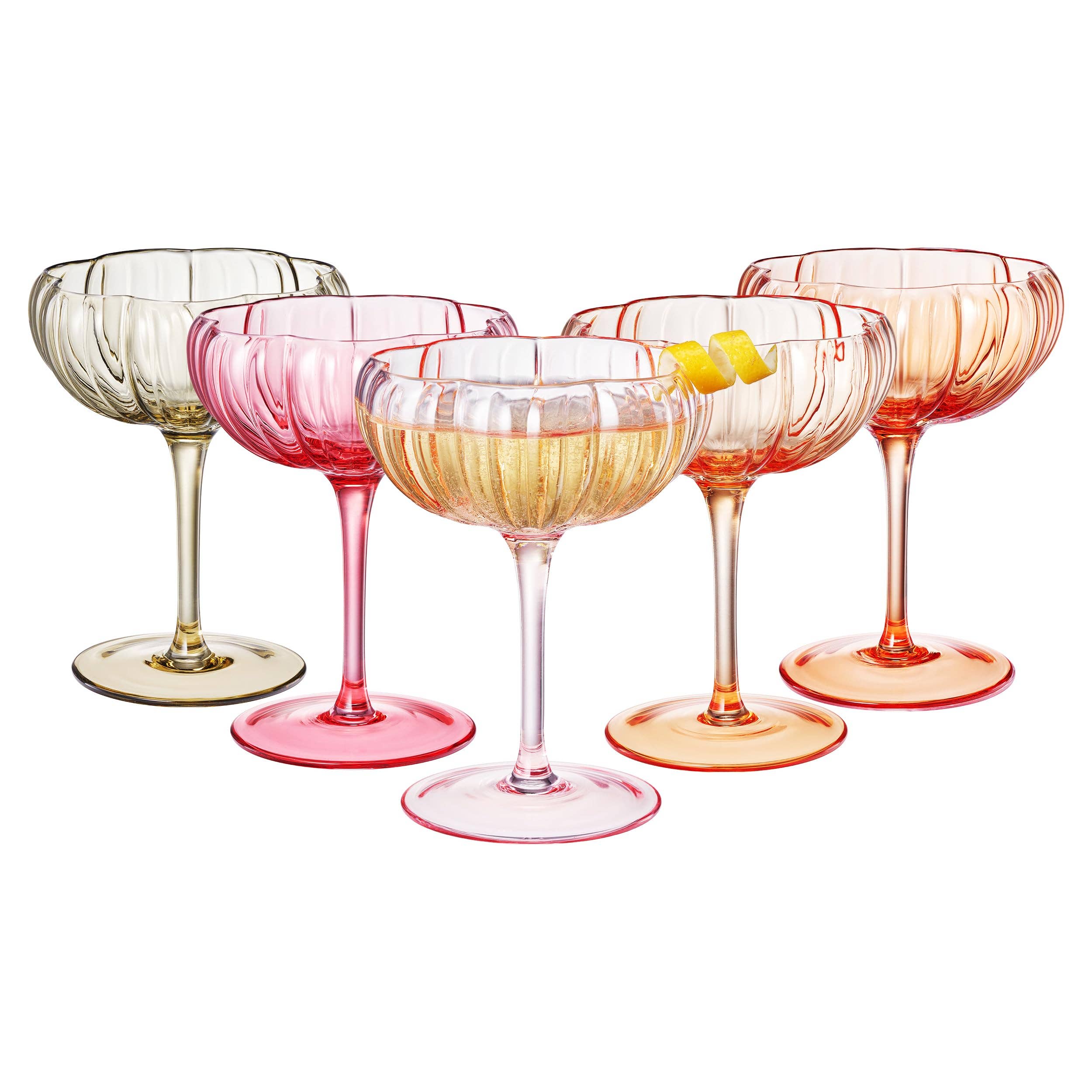 Set of colorful cocktail glasses on a white background