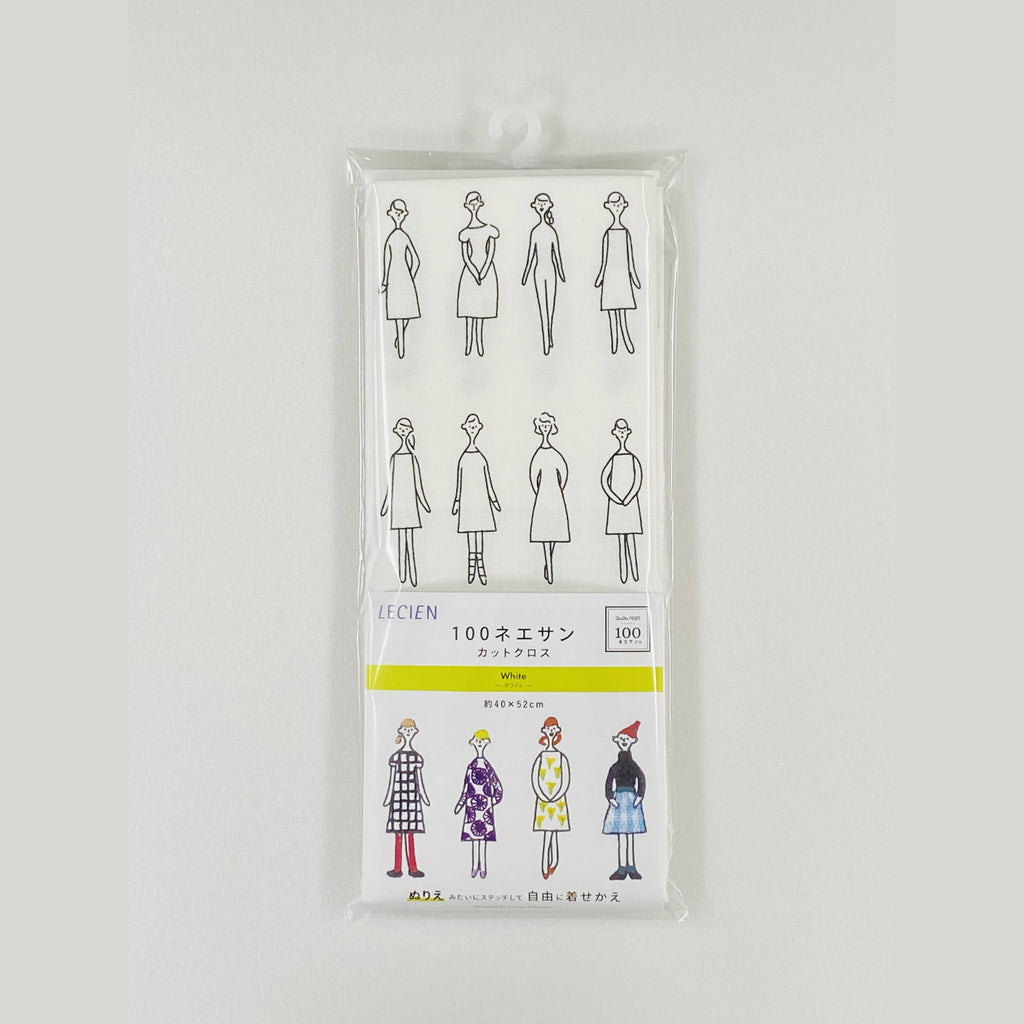 Pack of cloth stationary with illustrations of people in dresses on a white background