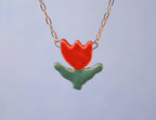 Red Tulip Ceramic Charm Pendant Necklace