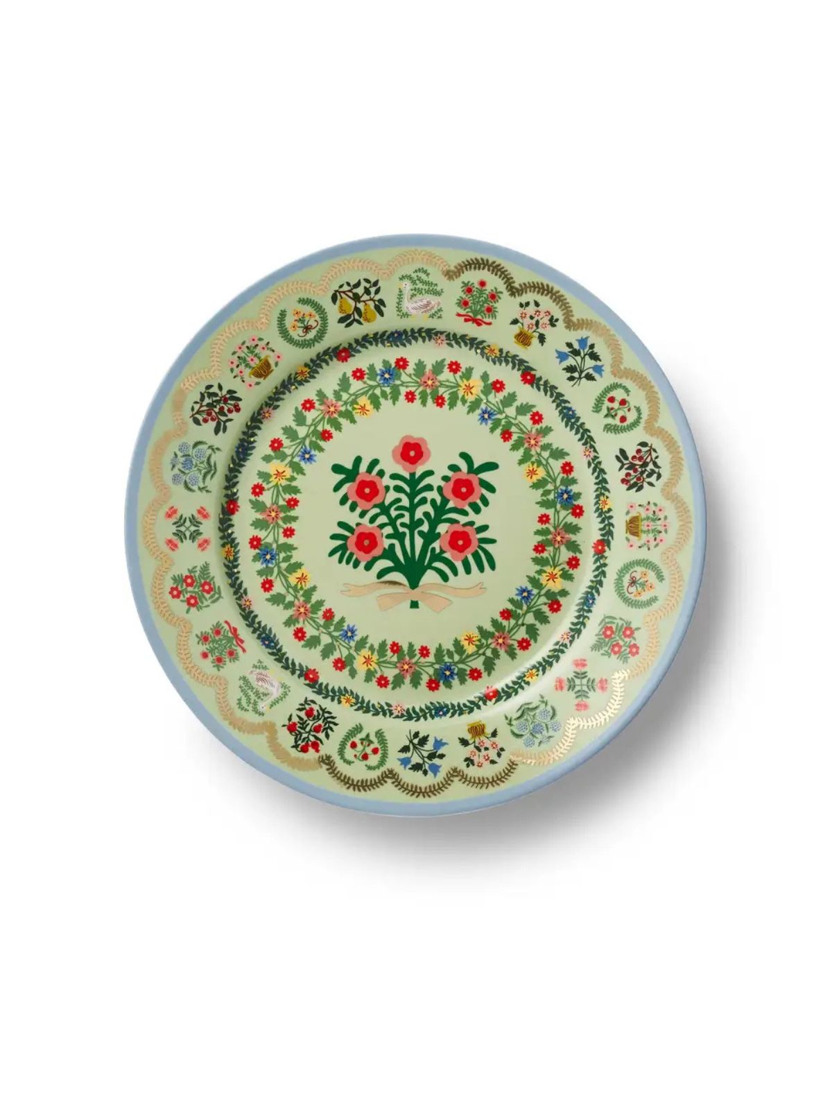 Decorative plate with floral and botanical design on a white background