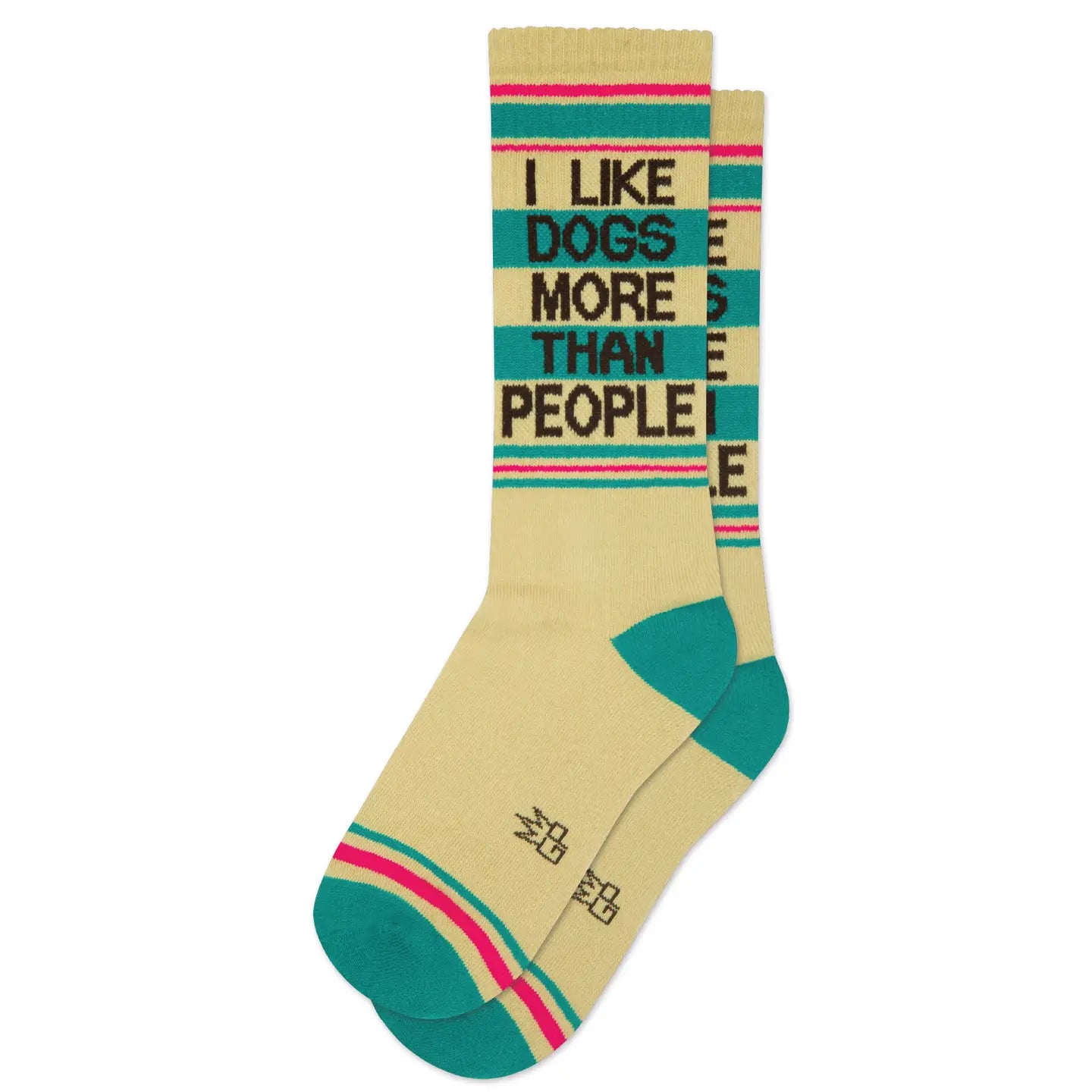 Beige sock with text 'I LIKE DOGS MORE THAN PEOPLE' on a white background