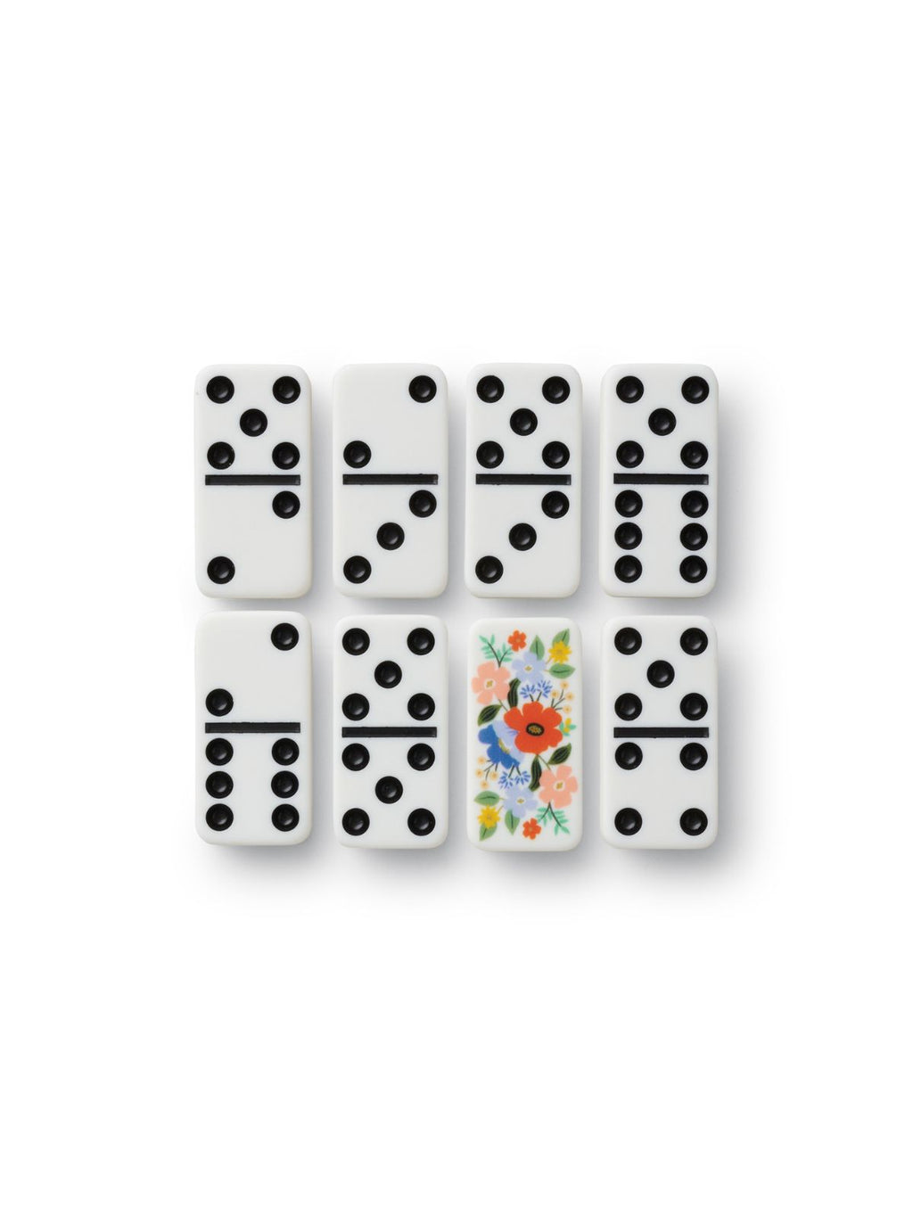Set of dominoes with floral design on a white background
