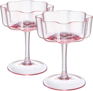 Flower Wave Coupe Cocktail Glasses | Set of 2 | Blush Pink