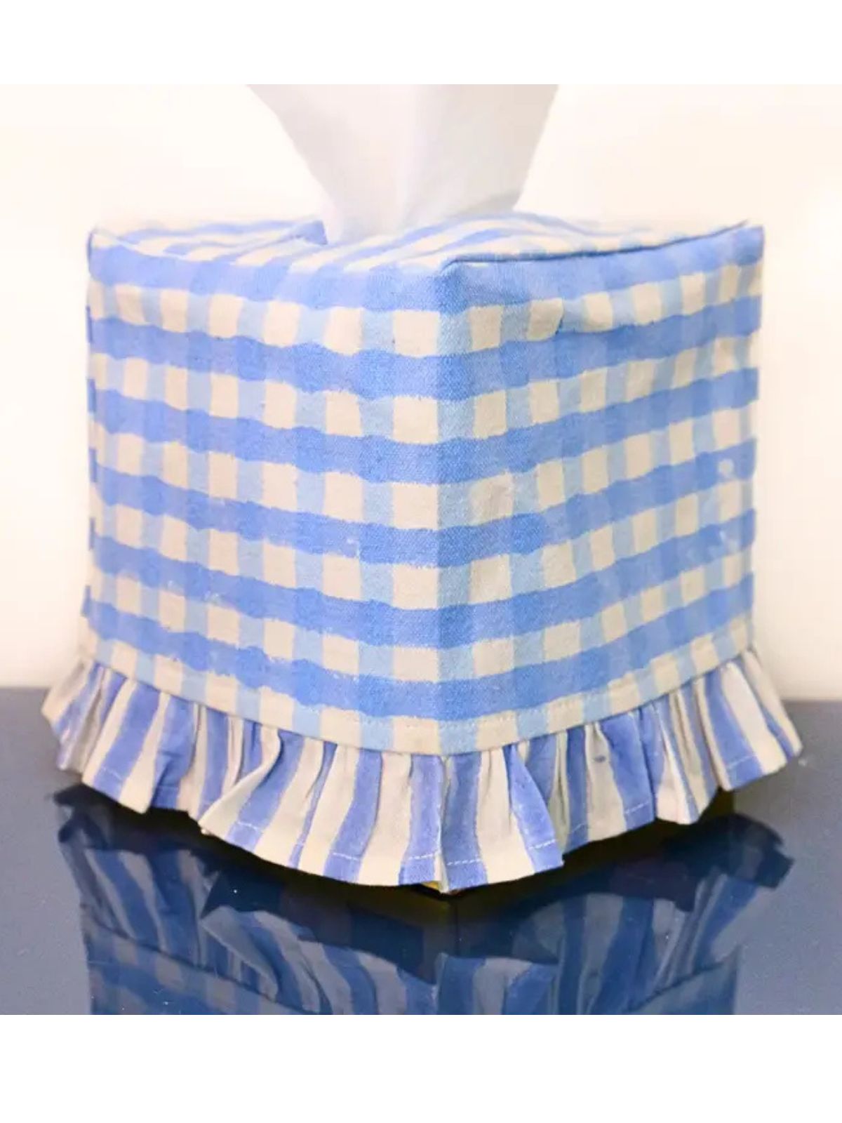 Inner Child Tissue Box Cover Blue Gingham