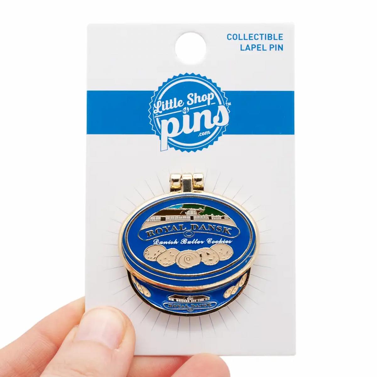Collectible lapel pin in packaging with 'Little Shop of Pins' branding