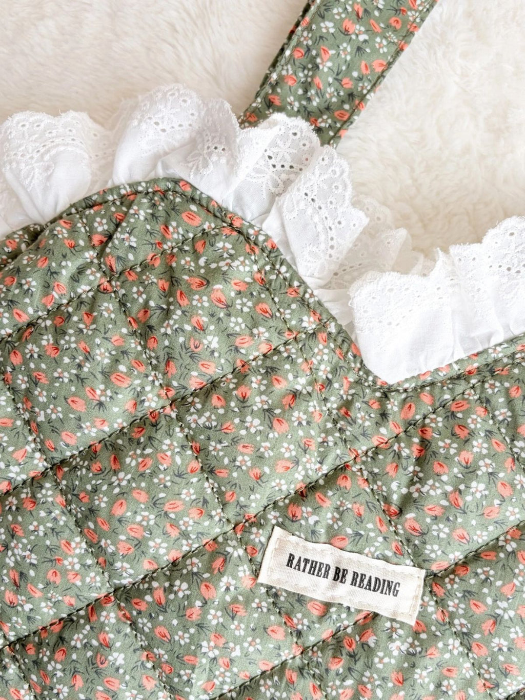 Rather Be Reading Green Quilted Heart Tote Bag