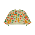 Sweatshirt with colorful vegetable pattern on a beige background