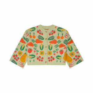 Cardigan with vegetable pattern on a white background
