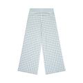Light blue gingham pants on a white background