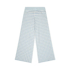 Light blue gingham pants on a white background