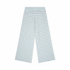 Light blue gingham pants on a white background