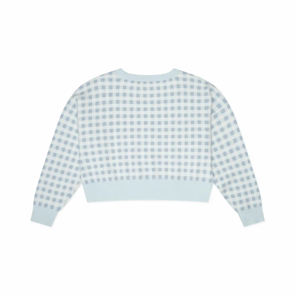 Light blue and white gingham shirt on a white background
